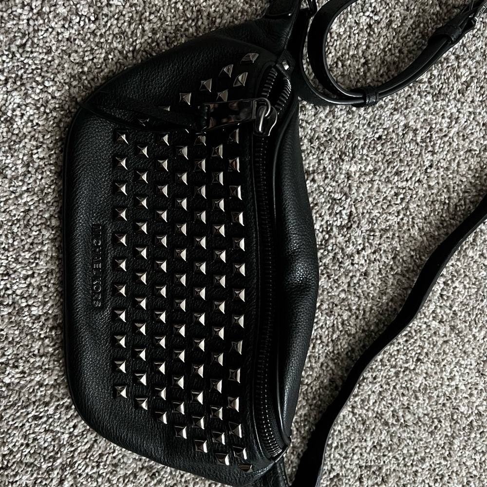 Michael Kors belt bag black with studs. All black leather.